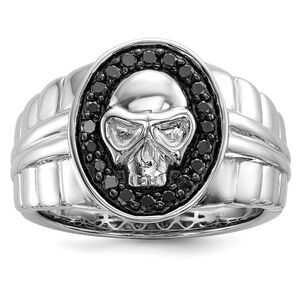 3/8 Ctw Black Diamond Oval Skull Sterling Silver Tapered Ring Size 9
